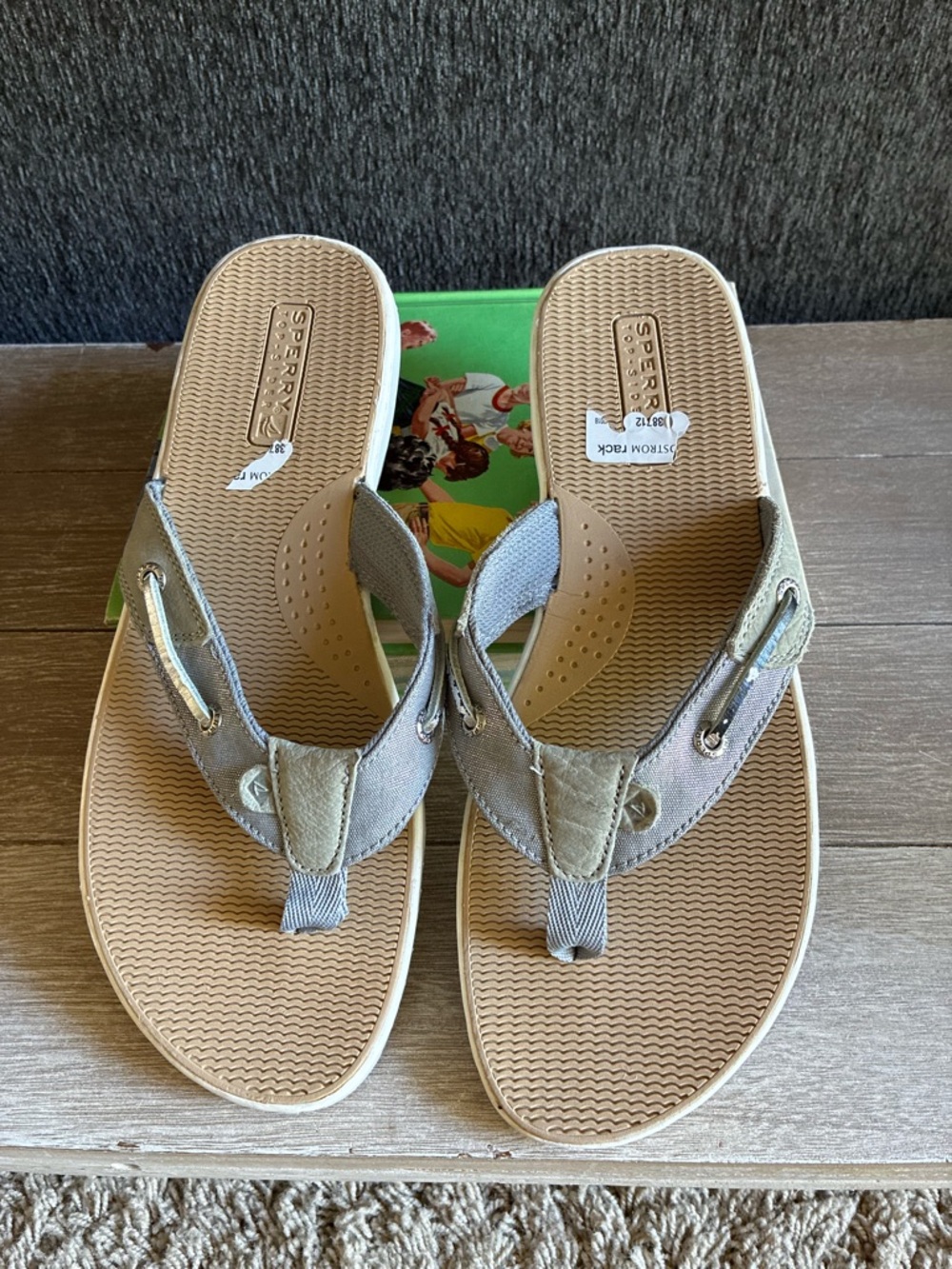 Sperry Women’s  Gray Flip-Flop Sandals with Leather Straps